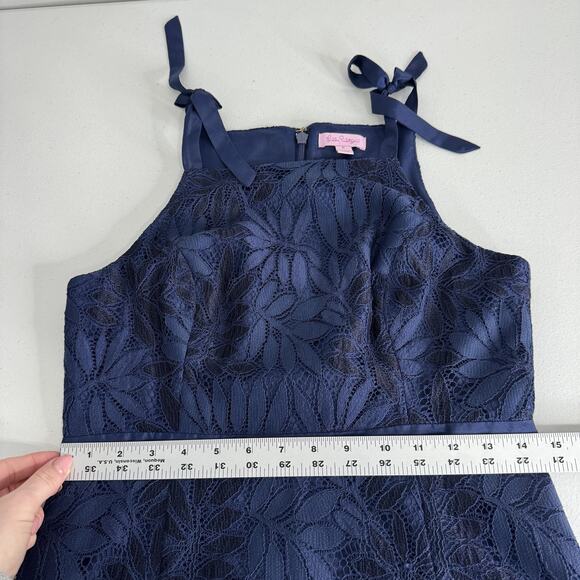 Lilly Pulitzer Kayleigh Shift Dress Womens 6 Navy Fern Gallery Lace Cocktail - Picture 11 of 15